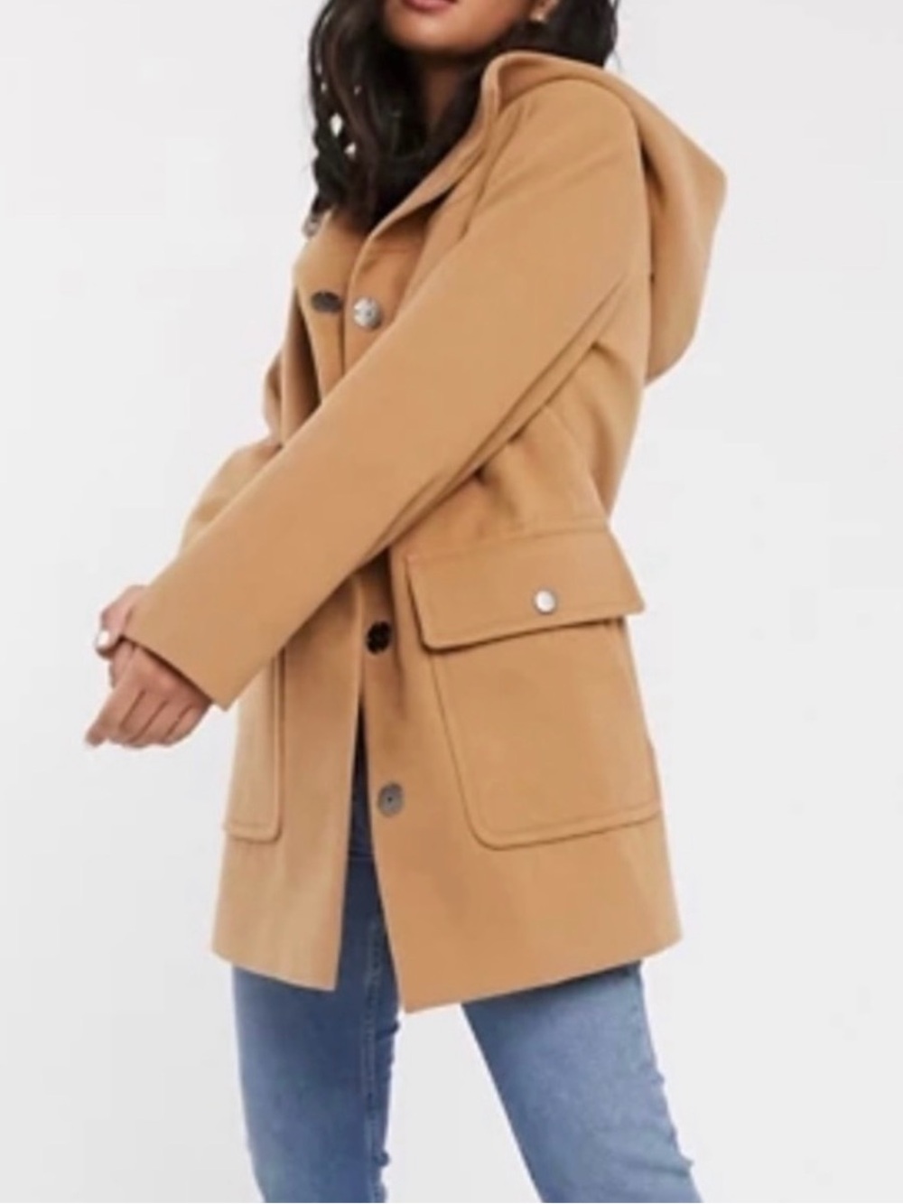ASOS Hooded Pea Coat in Camel